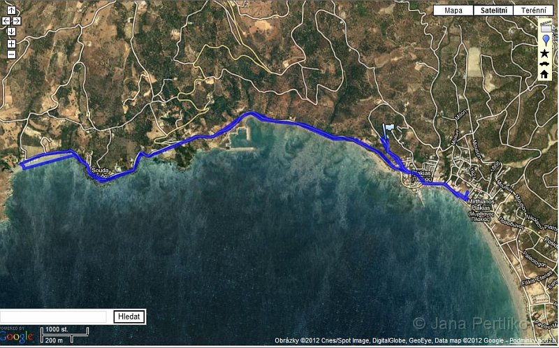 mapa-21.jpg - 21.9. se vydáváme prozkoumat druhou stranu pobřeží. Naším cílem je pláž Souda, o které jsme se dočetli, že se zde dá dobře šnorchlovat.