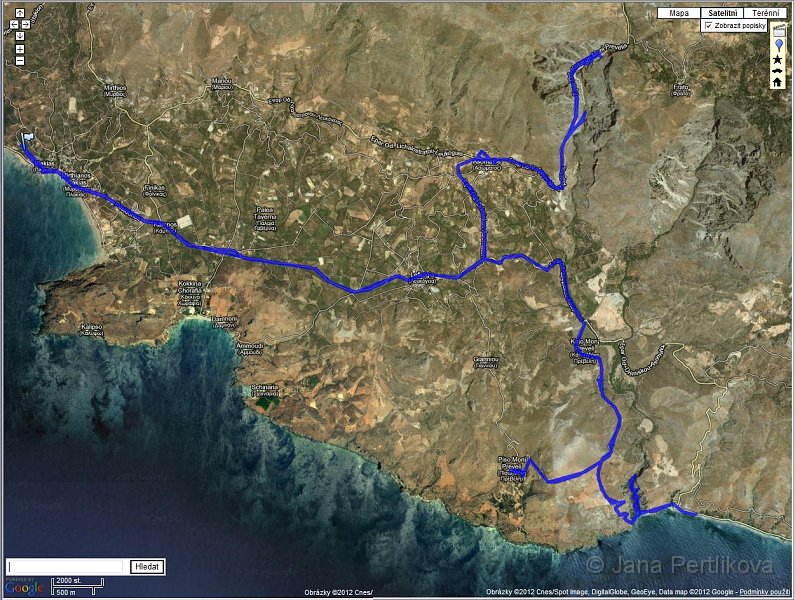 mapa-24.jpg - Dnes máme poslední den v prvním turnusu půjčené autíčko a tak naše kola opět míří mimo Plakias. Naším cílem je soutěska Kourtaliotiko, benátský most, klášter Kato Moni Preveli a Moni Preveli a koupání na pověstné palmové pláži Preveli. 